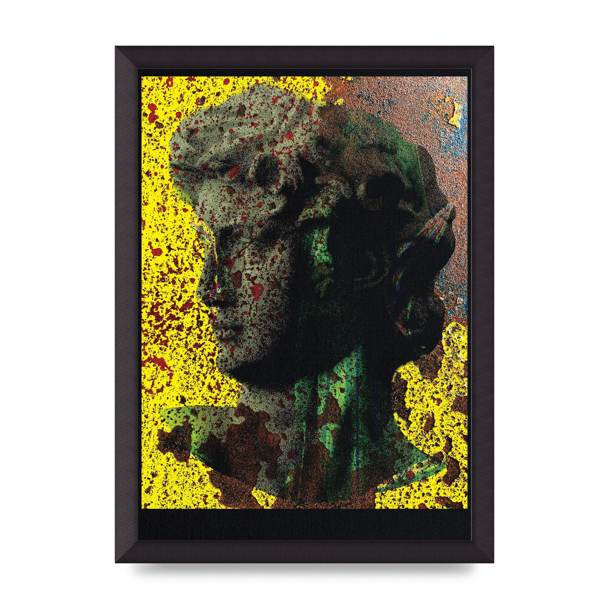 Yellow Green Distressed Lofi Statue Art For The Home - A3 framed