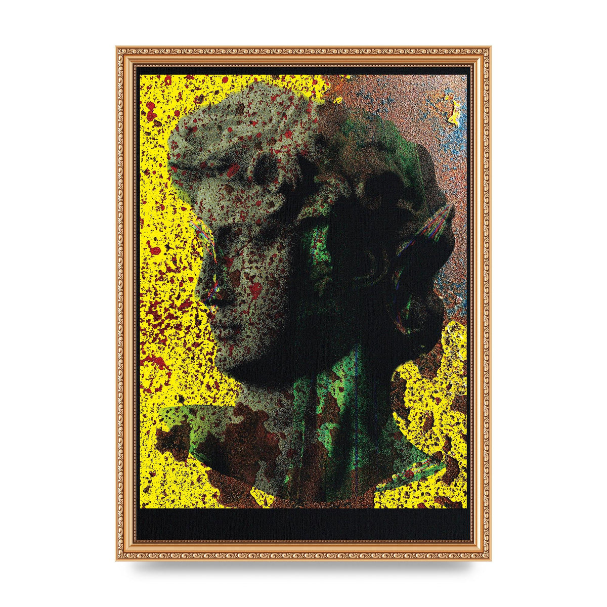 Yellow Green Distressed Lofi Statue Art For The Home - A3 framed