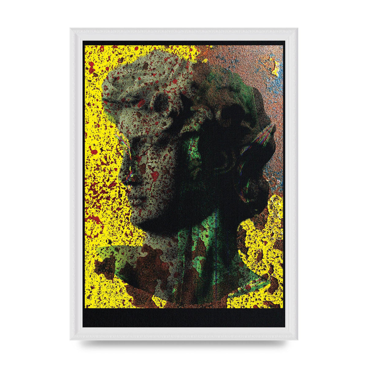 Yellow Green Distressed Lofi Statue Art For The Home - A3 framed