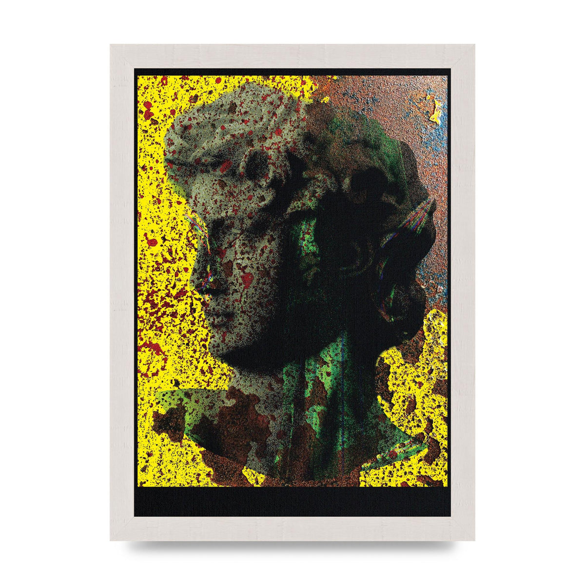 Yellow Green Distressed Lofi Statue Art For The Home - A4 framed