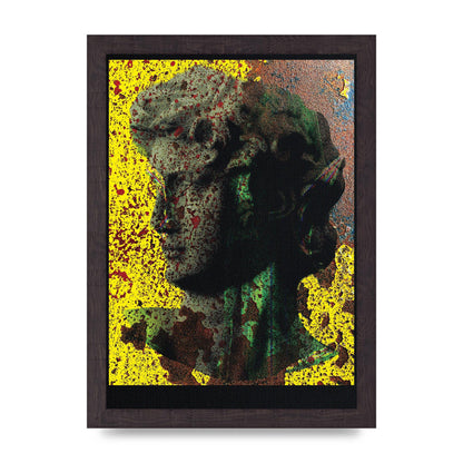 Yellow Green Distressed Lofi Statue Art For The Home - A4 framed