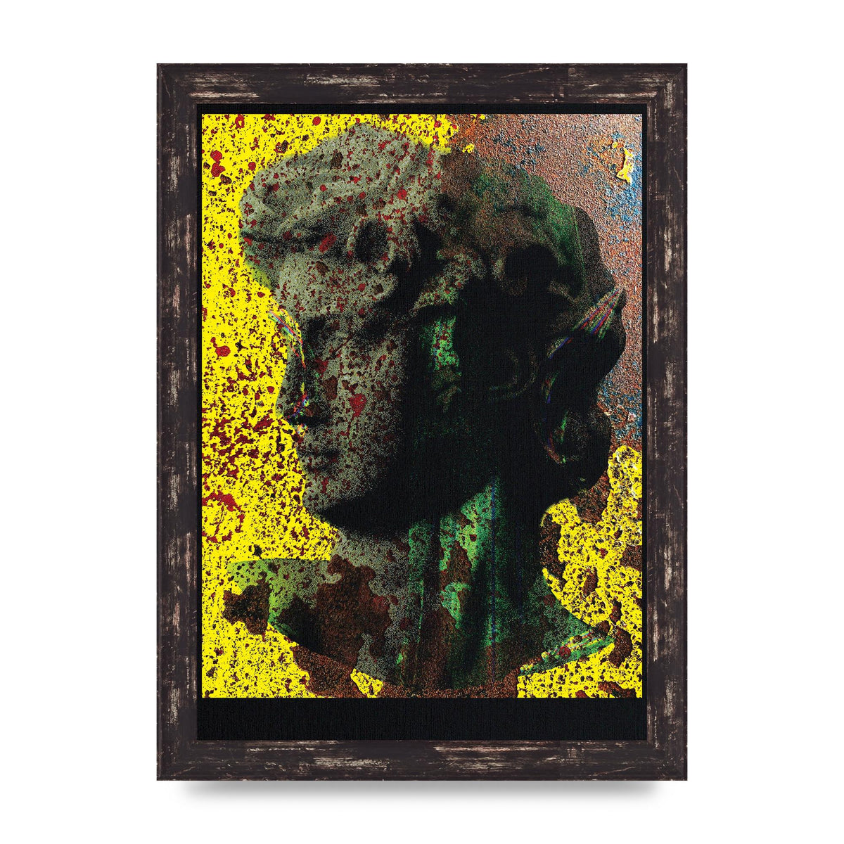 Yellow Green Distressed Lofi Statue Art For The Home - A4 framed