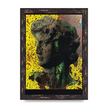Yellow Green Distressed Lofi Statue Art For The Home - A4 framed