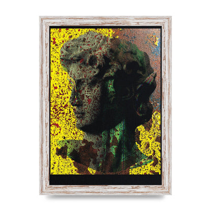 Yellow Green Distressed Lofi Statue Art For The Home - A4 framed