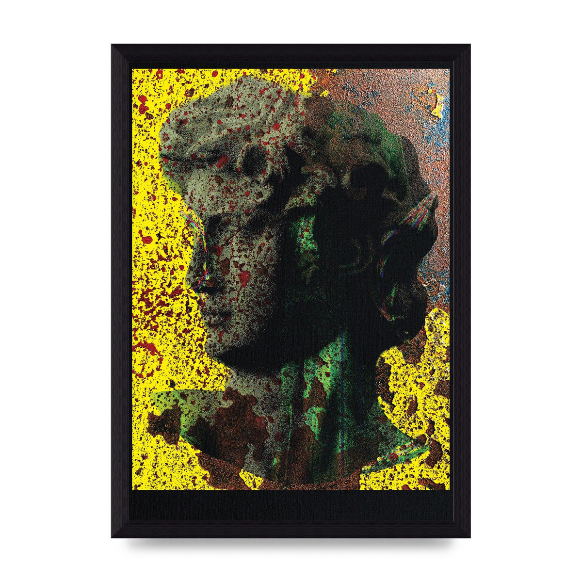 Yellow Green Distressed Lofi Statue Art For The Home - A4 framed
