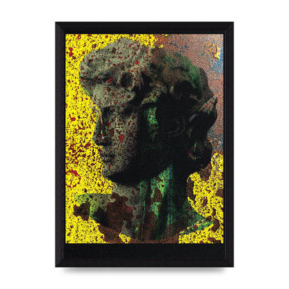 Yellow Green Distressed Lofi Statue Art For The Home - A4 framed