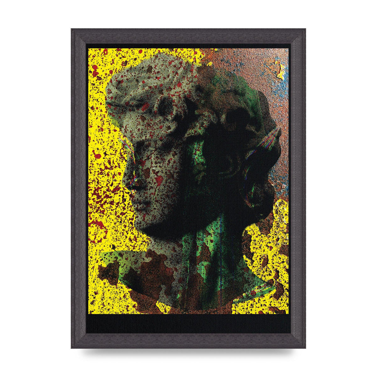 Yellow Green Distressed Lofi Statue Art For The Home - A4 framed