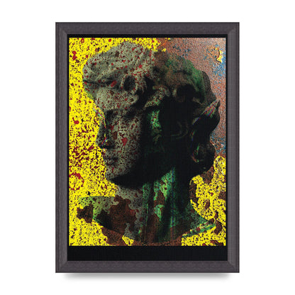 Yellow Green Distressed Lofi Statue Art For The Home - A4 framed