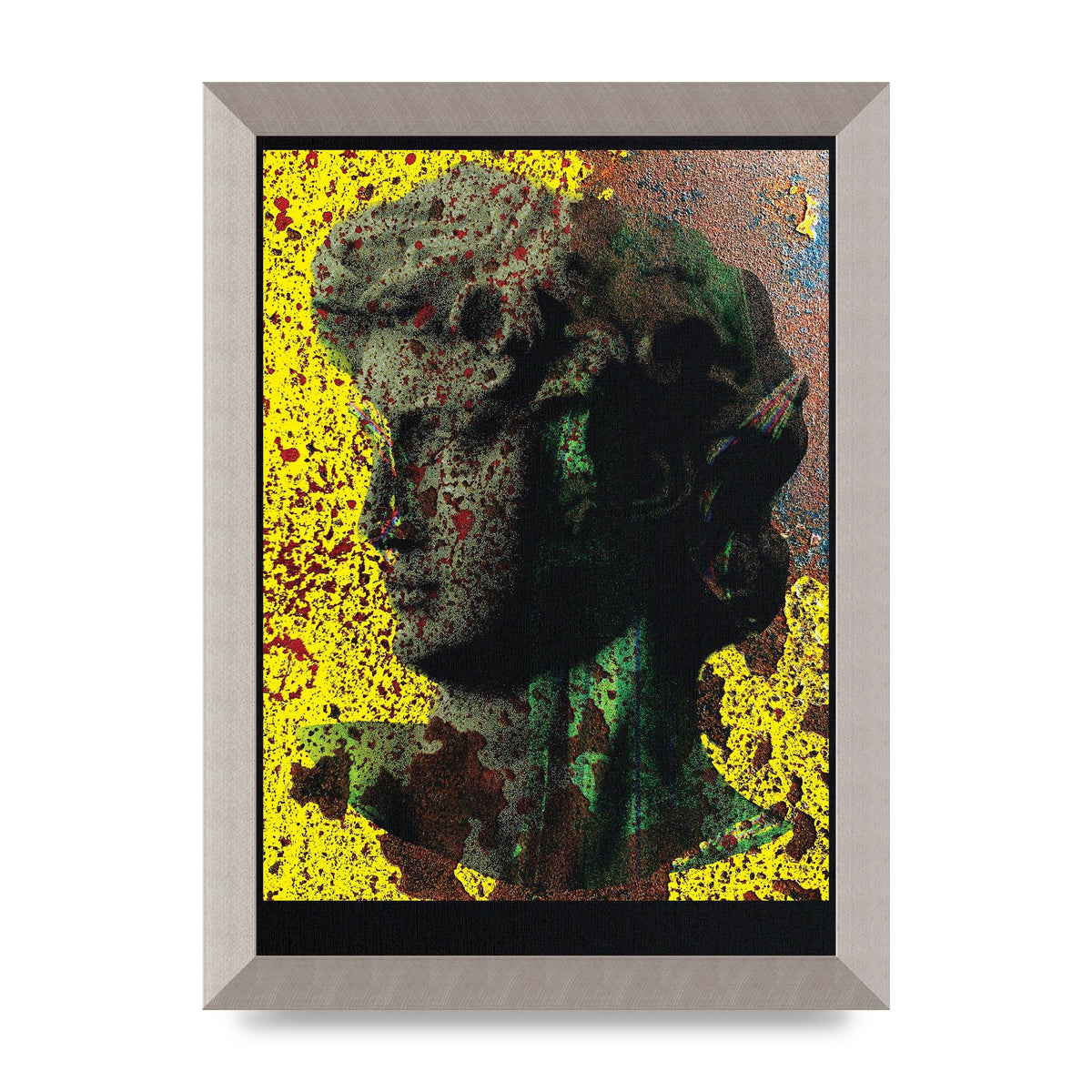 Yellow Green Distressed Lofi Statue Art For The Home - A4 framed