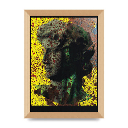 Yellow Green Distressed Lofi Statue Art For The Home - A4 framed