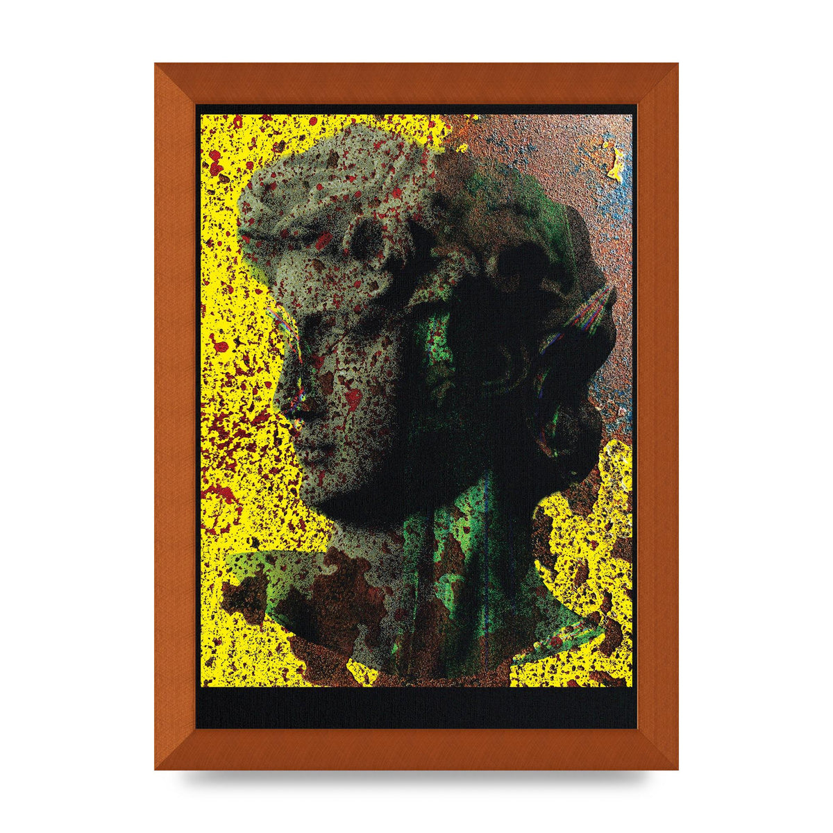 Yellow Green Distressed Lofi Statue Art For The Home - A4 framed