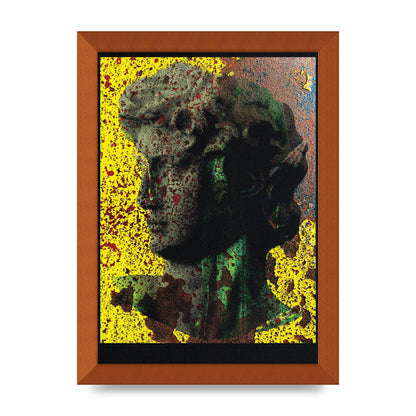 Yellow Green Distressed Lofi Statue Art For The Home - A4 framed