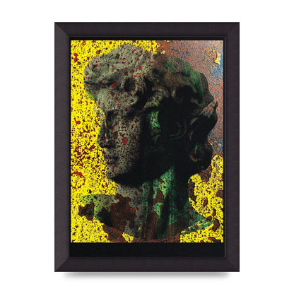 Yellow Green Distressed Lofi Statue Art For The Home - A4 framed