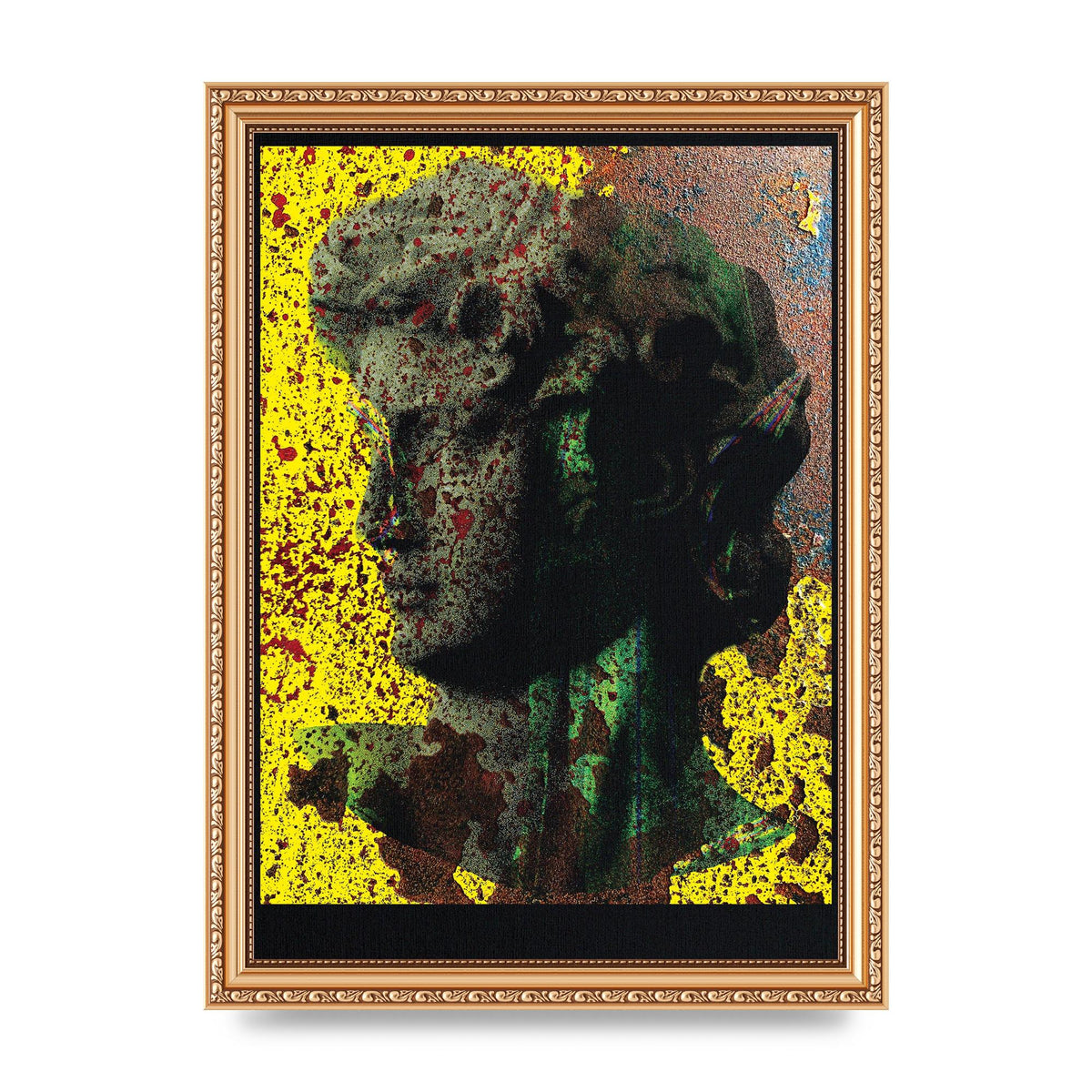 Yellow Green Distressed Lofi Statue Art For The Home - A4 framed