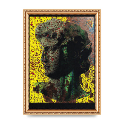 Yellow Green Distressed Lofi Statue Art For The Home - A4 framed