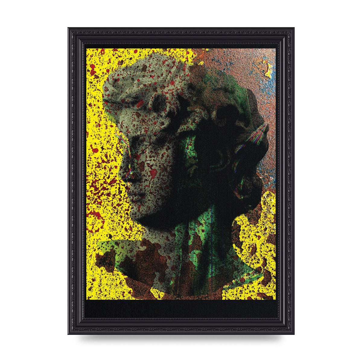 Yellow Green Distressed Lofi Statue Art For The Home - A4 framed