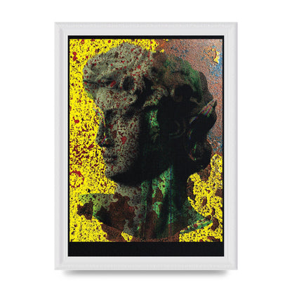 Yellow Green Distressed Lofi Statue Art For The Home - A4 framed