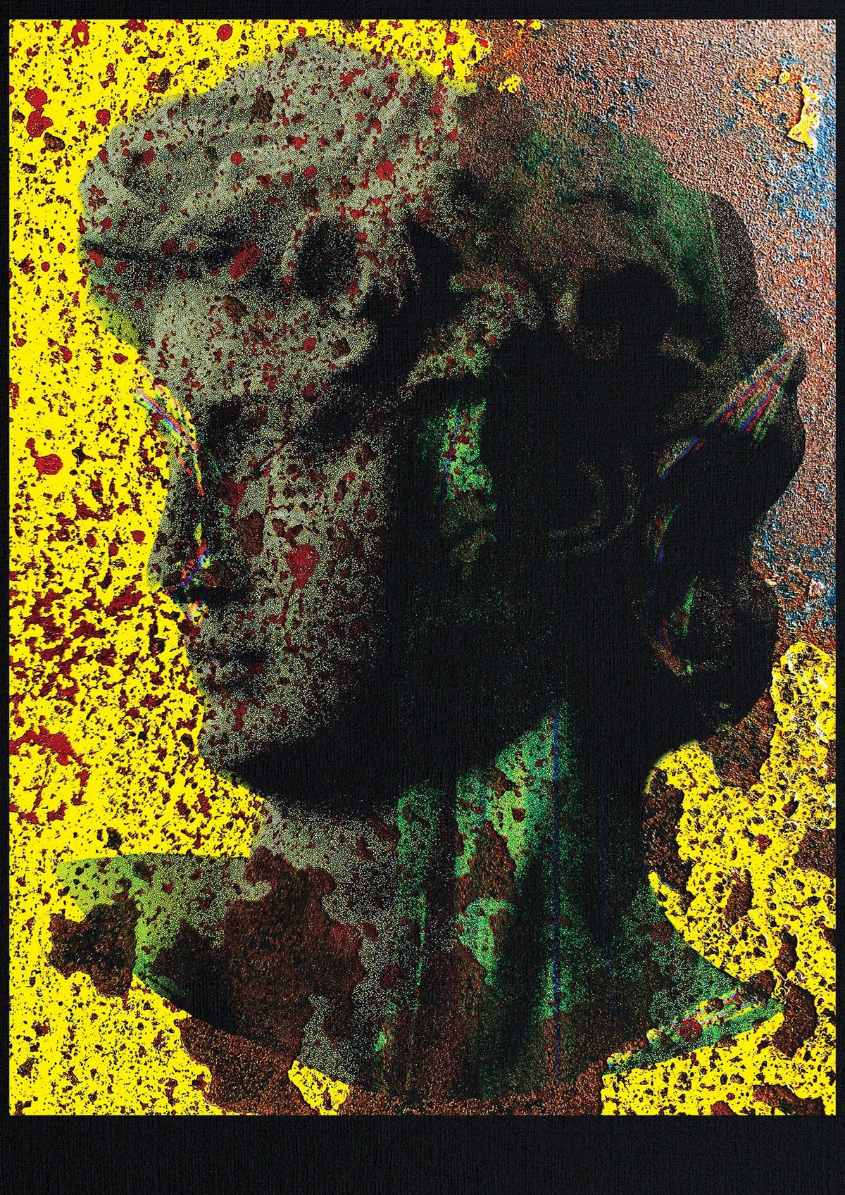 Yellow Green Distressed Lofi Statue Art For The Home - detail