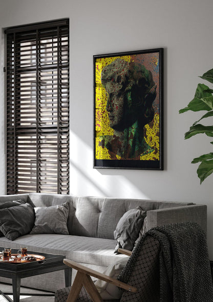 Yellow Green Distressed Lofi Statue Art For The Home - living room 1