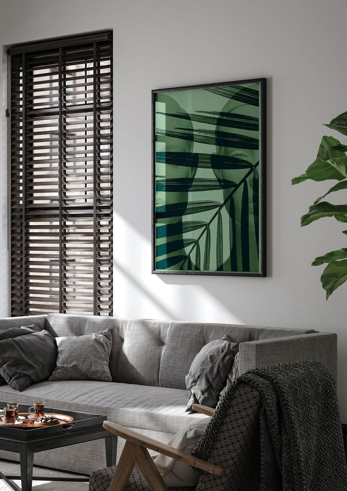 Green Tropical Face Wall Art - living room 1