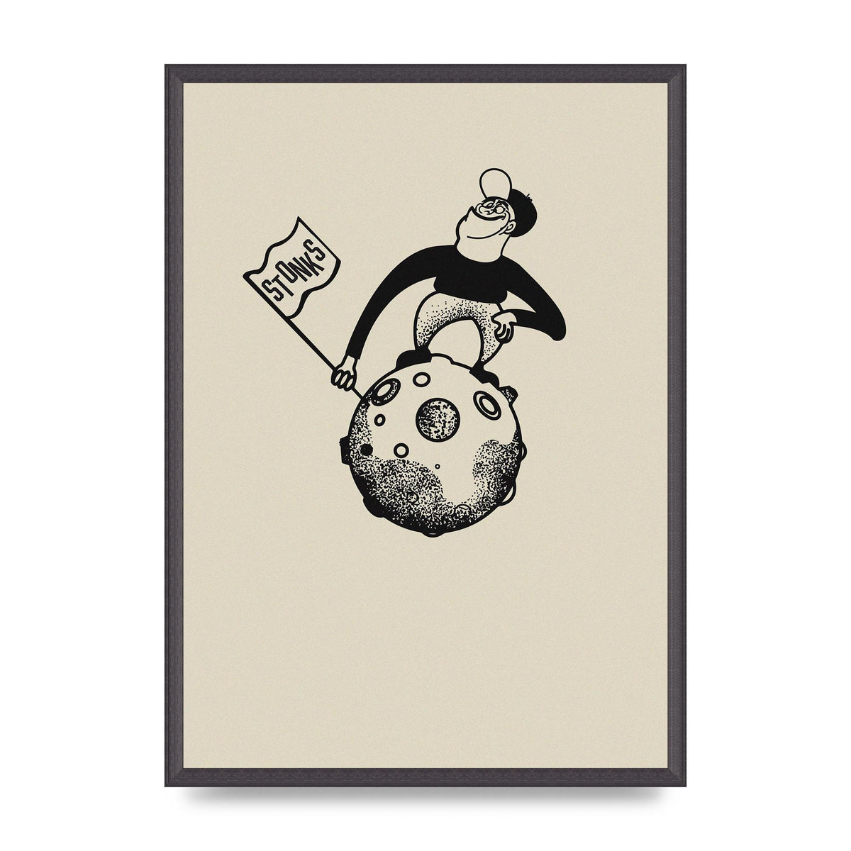 Stonks To The Moon Trading Win Cartoon Printed Poster - A2 framed