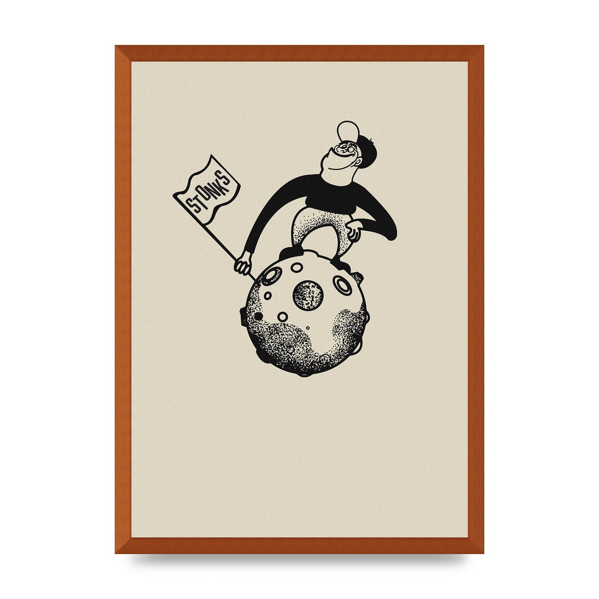Stonks To The Moon Trading Win Cartoon Printed Poster - A2 framed