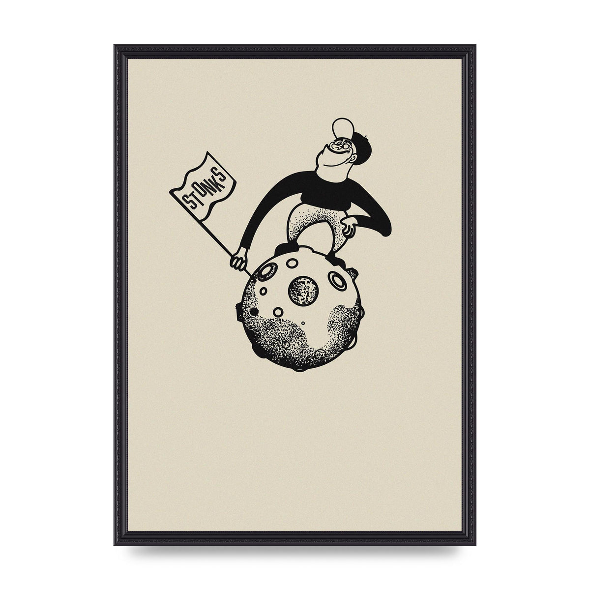 Stonks To The Moon Trading Win Cartoon Printed Poster - A2 framed