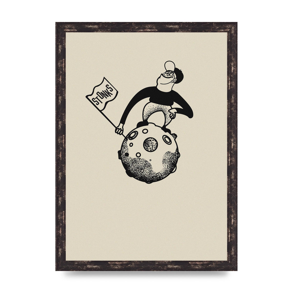 Stonks To The Moon Trading Win Cartoon Printed Poster - A3 framed