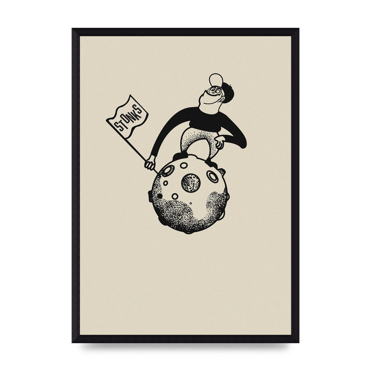 Stonks To The Moon Trading Win Cartoon Printed Poster - A3 framed