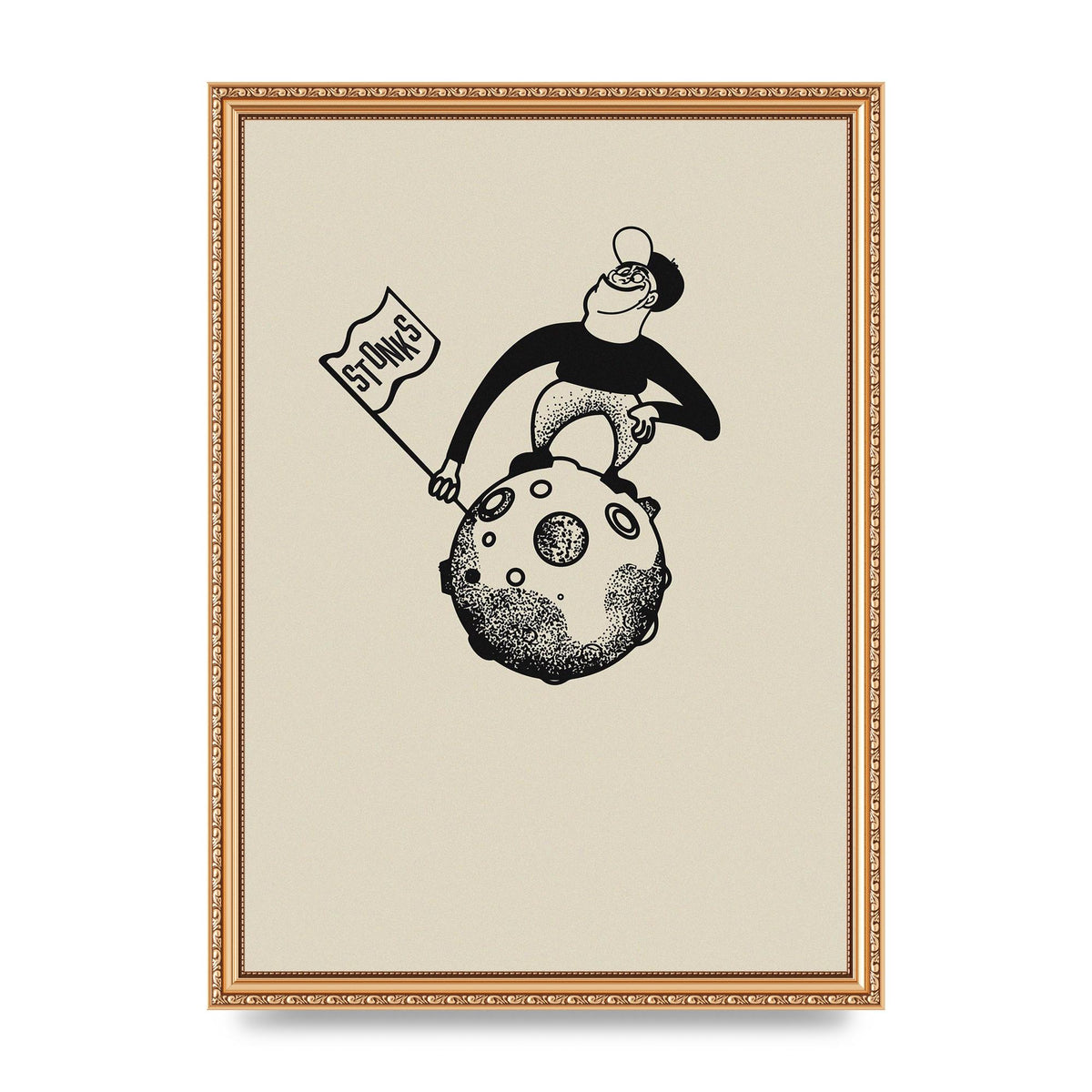 Stonks To The Moon Trading Win Cartoon Printed Poster - A3 framed