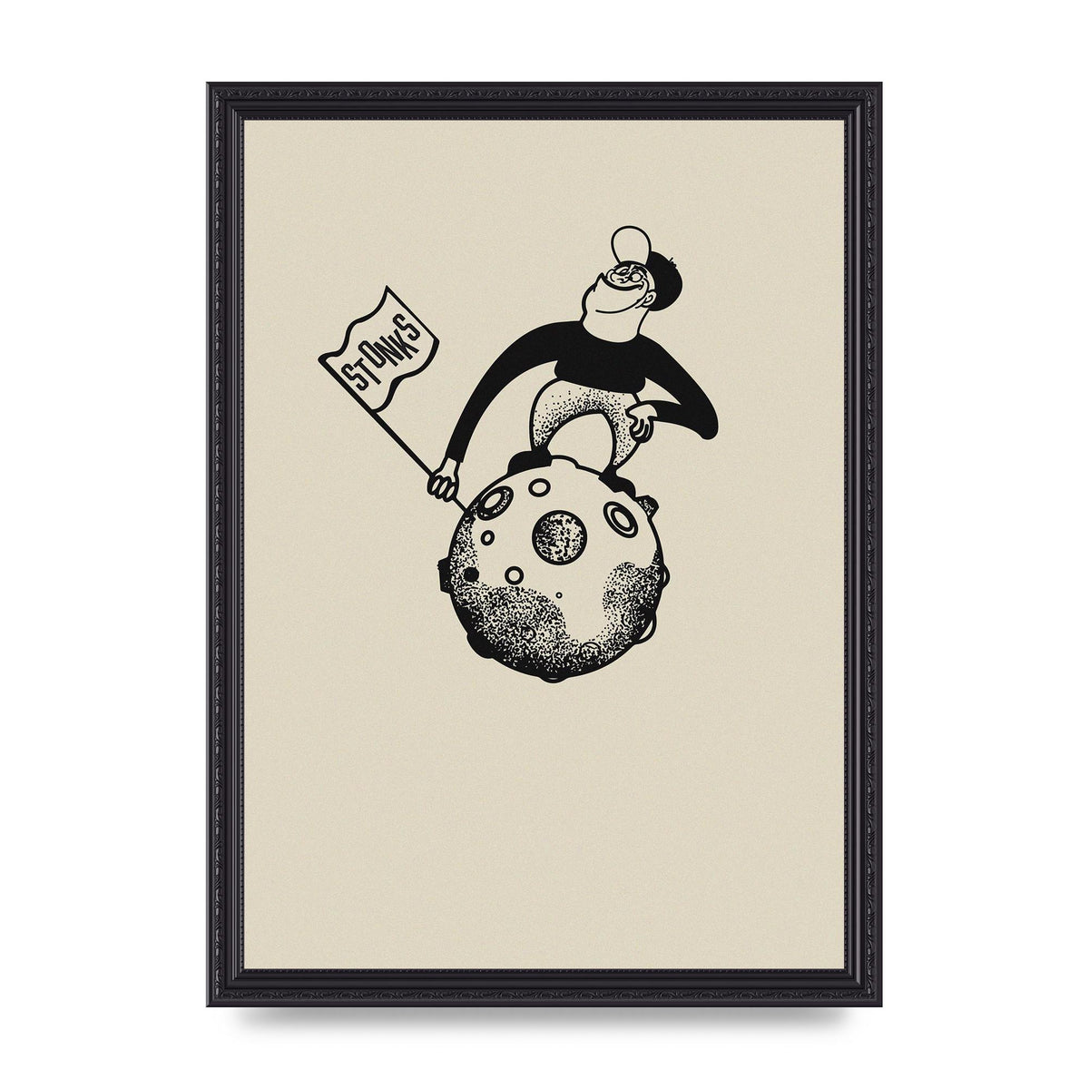 Stonks To The Moon Trading Win Cartoon Printed Poster - A3 framed