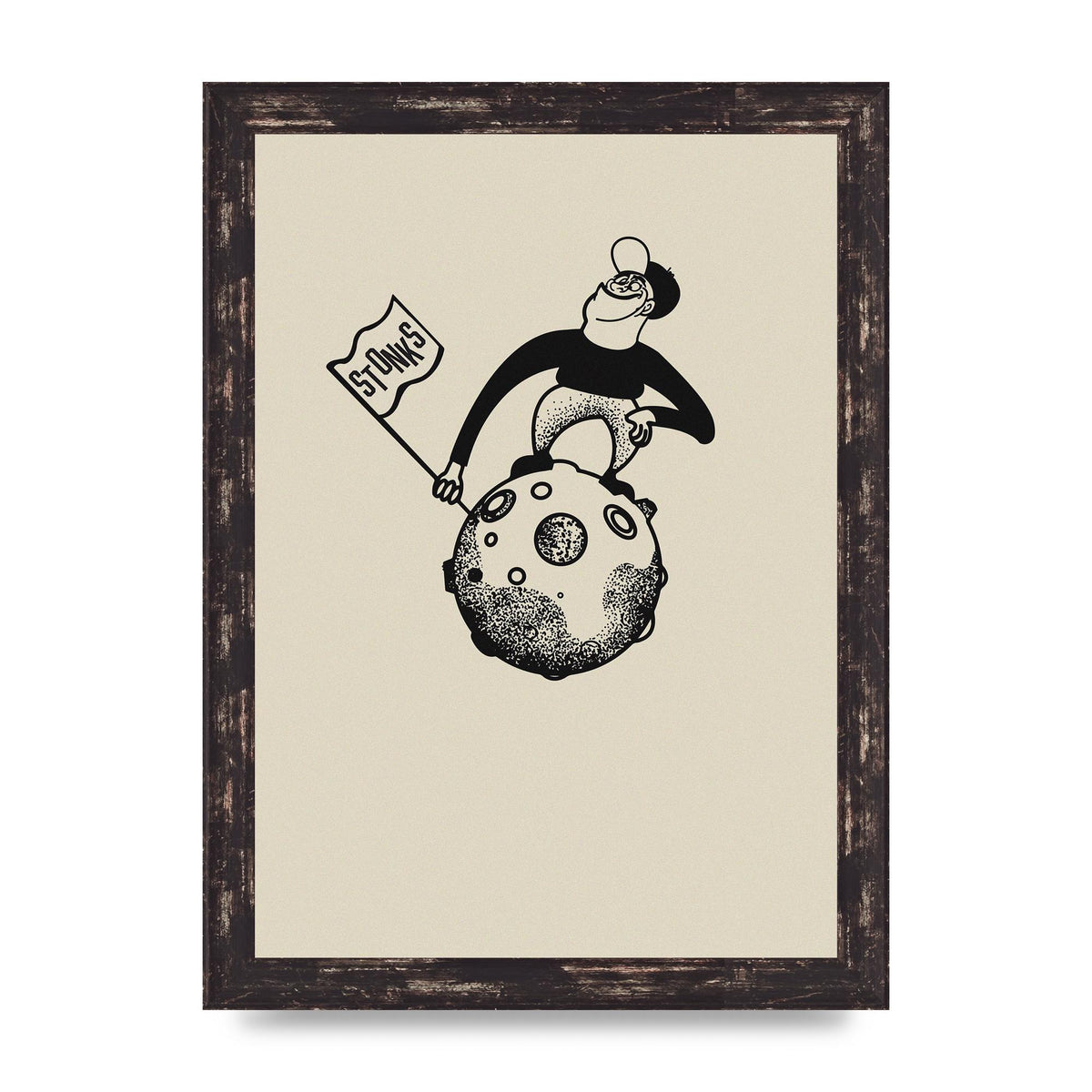 Stonks To The Moon Trading Win Cartoon Printed Poster - A4 framed