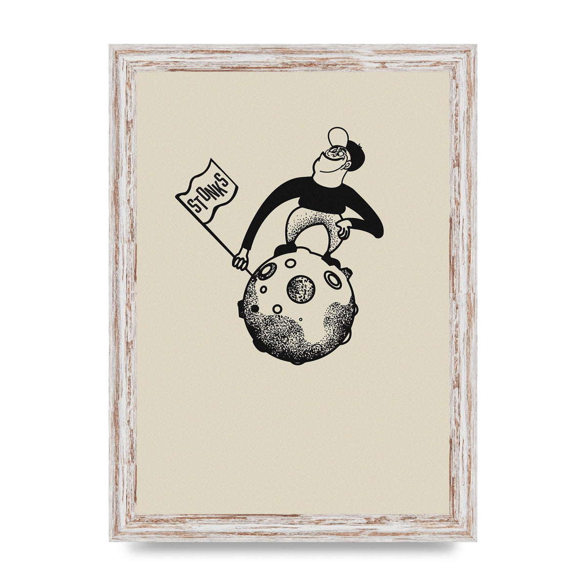 Stonks To The Moon Trading Win Cartoon Printed Poster - A4 framed