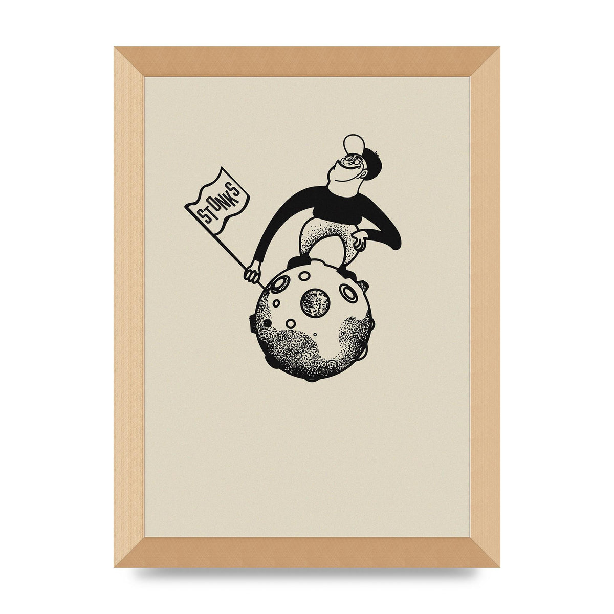 Stonks To The Moon Trading Win Cartoon Printed Poster - A4 framed