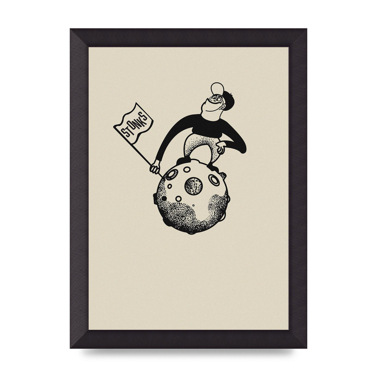 Stonks To The Moon Trading Win Cartoon Printed Poster - A4 framed