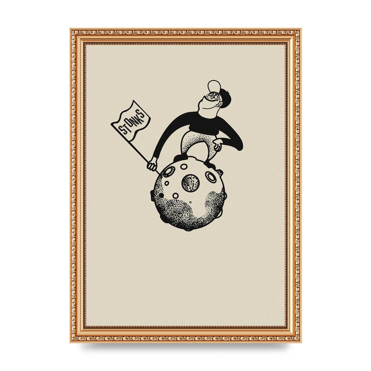 Stonks To The Moon Trading Win Cartoon Printed Poster - A4 framed