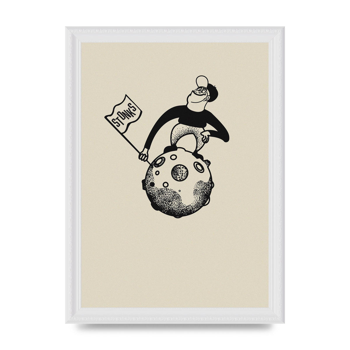 Stonks To The Moon Trading Win Cartoon Printed Poster - A4 framed