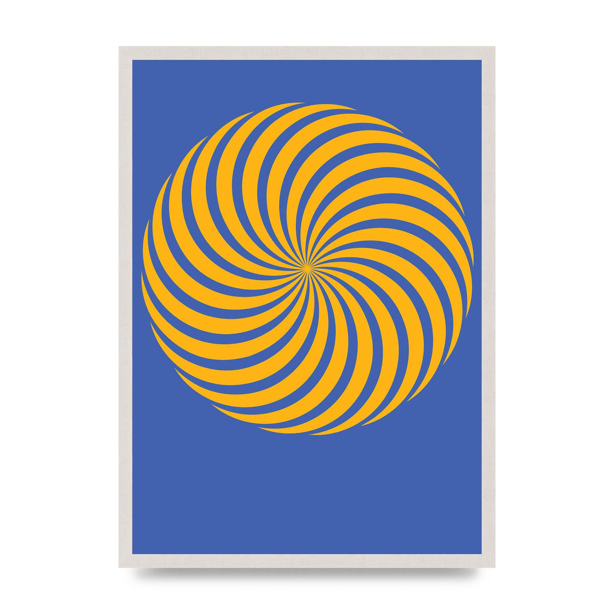 Swirl Blue Yellow print in an A2 white saw cut grain frame