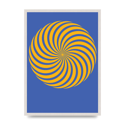 Swirl Blue Yellow print in an A2 white saw cut grain frame