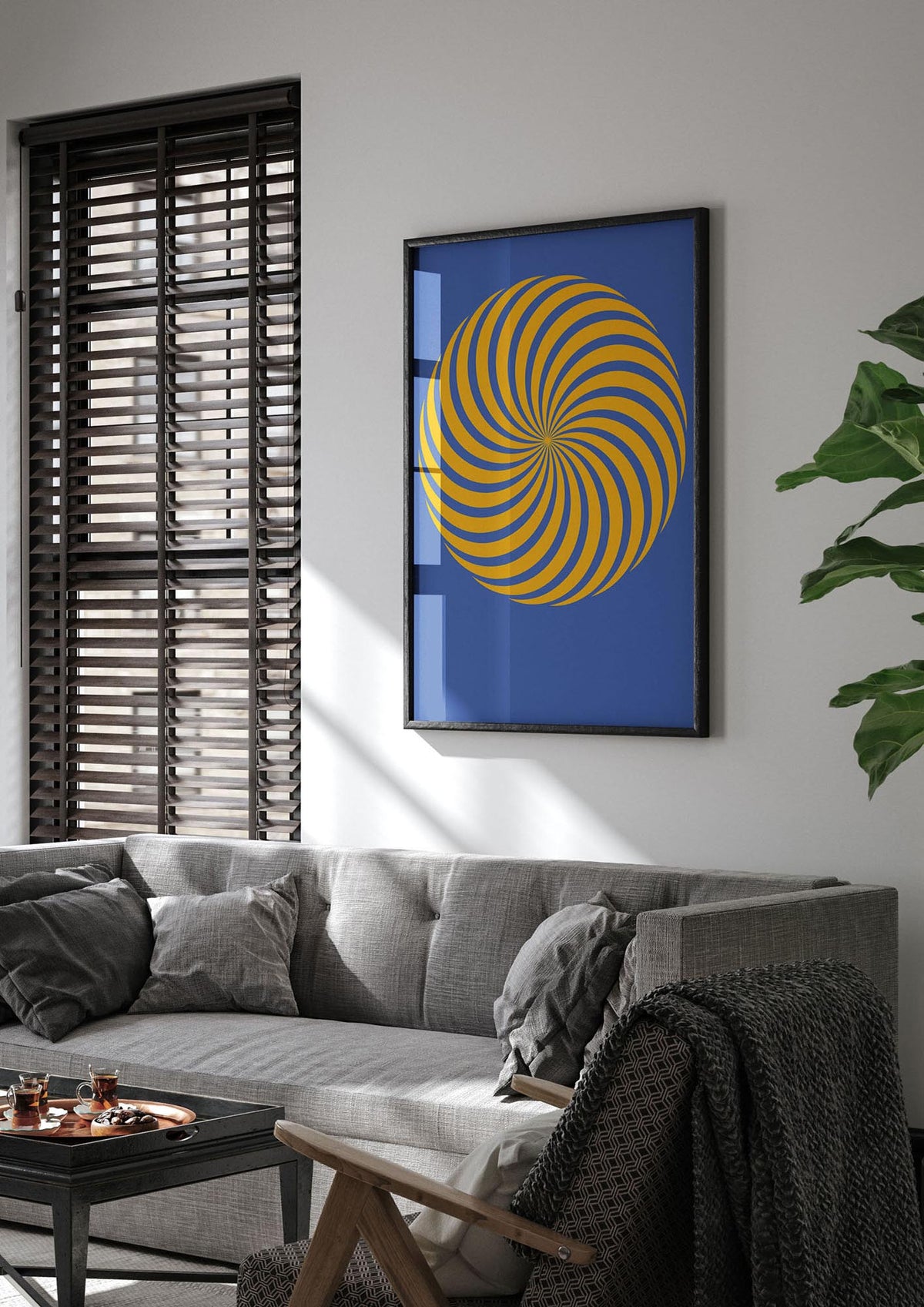 Swirl Blue Yellow Wall Art - living room 1