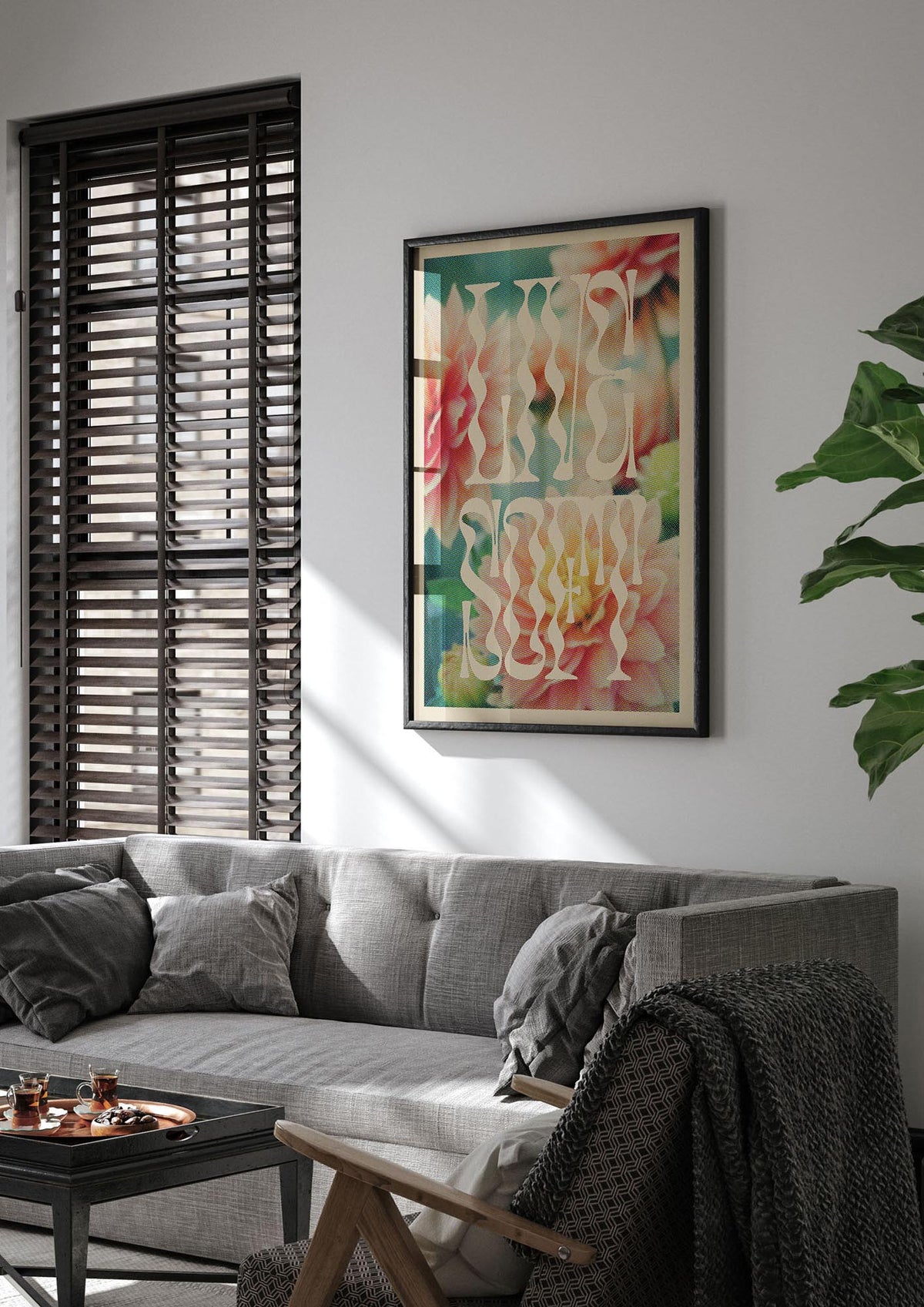 Live Soft Flower Halftone Cream" Wall Art - living room 1