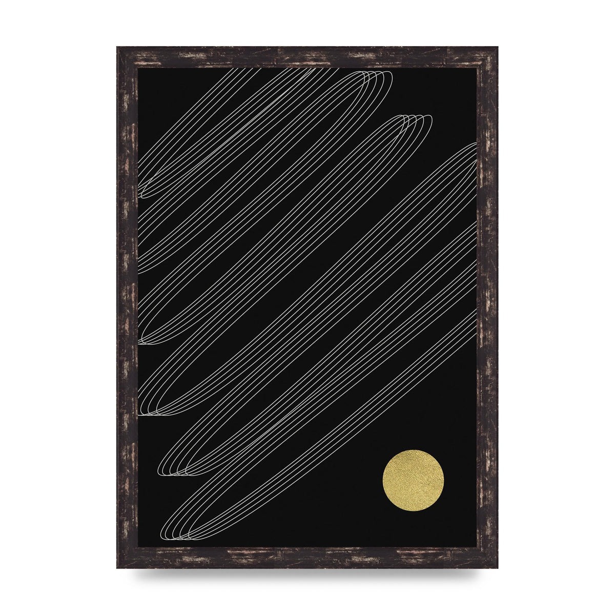Abstract Line Ribbon And Gold Printed Poster - A3 framed