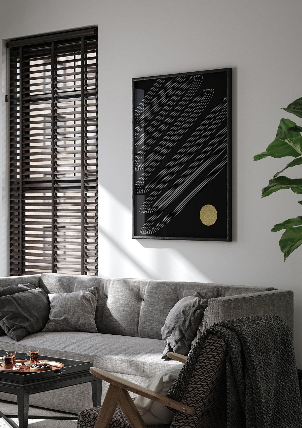 Abstract Line Ribbon And Gold Printed Poster - living room 1