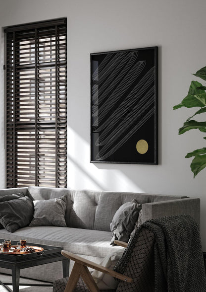 Abstract Line Ribbon And Gold Printed Poster - living room 1