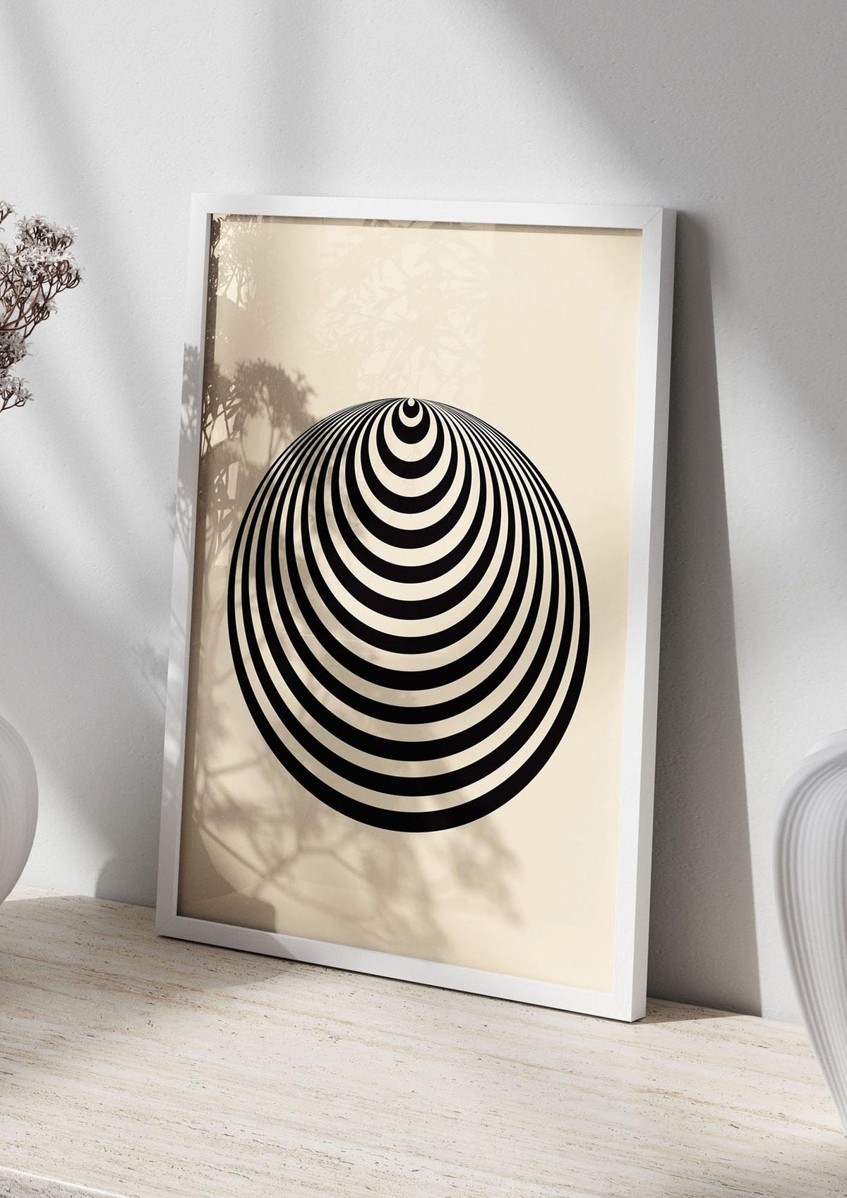 Optical Illusion Illustration Cone Cream Wall Art - living room 2