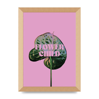 Flower Child Pink Leaf" Wall Art - A4 framed