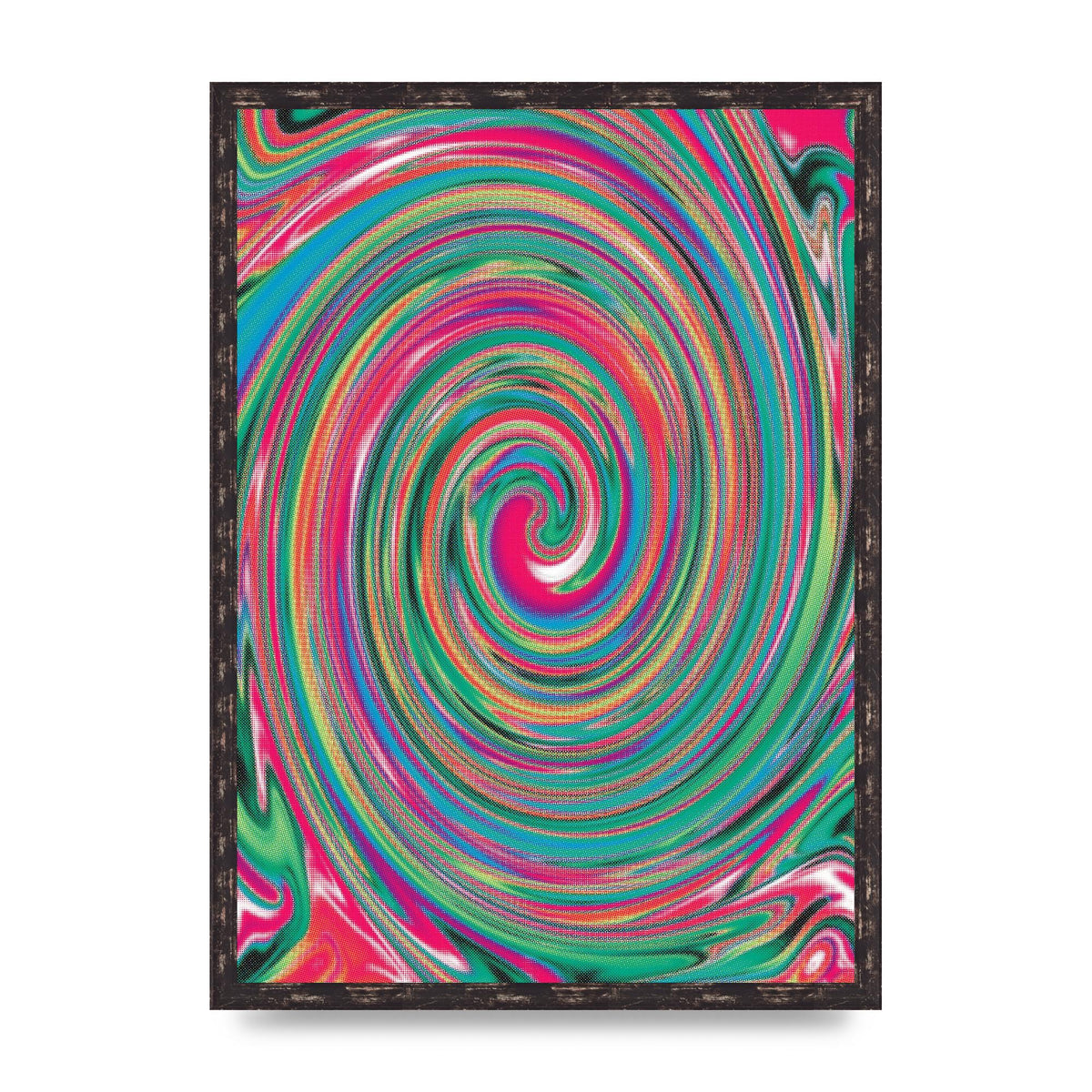 Halftone Multicolour Trippy Swirl Printed Poster - A2 framed