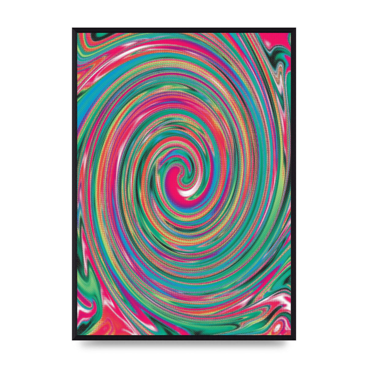 Halftone Multicolour Trippy Swirl Printed Poster - A2 framed