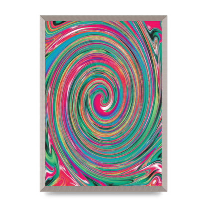 Halftone Multicolour Trippy Swirl Printed Poster - A2 framed