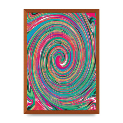Halftone Multicolour Trippy Swirl Printed Poster - A2 framed